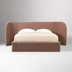 เตียงนอนทันสมัยขนาดคิงไซส์ เตียงคู่ โครงไม้หุ้มผ้า พร้อมหัวเตียงแบบมีปีก - Product Image 1