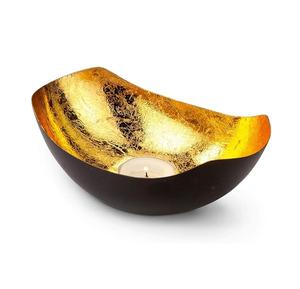 Support de bougie de luxe doré, bol décoratif, centre de table moderne pour la maison, finition feuille métallique, présentoir pour bougies chauffe-plat, pour une touche élégante - Product Image 1