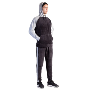 Ensemble de survêtement à capuche pour homme, noir et gris, avec blocs de couleur, manches longues, vêtements de sport décontractés, poches latérales - Product Image 2