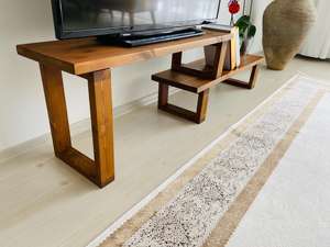 Mueble de TV Rústico de Madera Maciza 2026, Mesa para Televisor con Estante de Almacenamiento, Mueble de Entretenimiento para Sala de Estar - Product Image 3