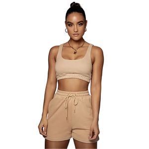 Custom Printed Knitted Women's Two-Piece Set with Embroidery Ribbed <b>Crop</b> Tank <b>Top</b> & Biker Shorts-Breathable Summer - Product Image 1