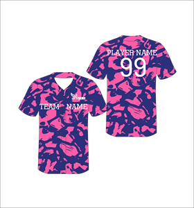 Maillot de baseball personnalisé rose marine camouflage, anti-humidité, sublimé, uniforme d'équipe, chemise athlétique boutonnée, OEM ODM - Product Image 1