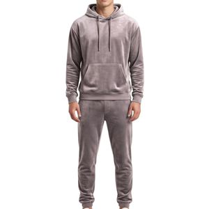 Conjunto de chándal de terciopelo para hombre, 2 piezas, con sudadera con capucha y bloques de color borgoña y azul marino, estilo urbano informal de forro polar - Product Image 3