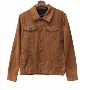 Chaqueta vaquera corta de lona de algodón marrón sólido para exteriores con botones, personalizada para hombre - Product Image 5