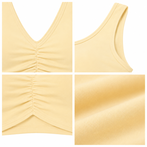 <span class=keywords><strong>Reggiseno</strong></span> Sportivo da Donna Personalizzato all'Ingrosso, 78% Nylon 22% Spandex, 230gsm, <span class=keywords><strong>Giallo</strong></span> Burro, Supporto Medio, Scollo a V, Racerback, Morbido per Palestra - Product Image 4
