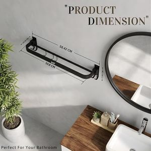 Porte-serviettes mural noir à 1 barre, support fixe pour serviettes de salle de bain, design minimaliste, en acier inoxydable - Product Image 6