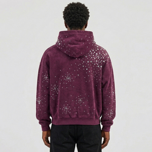 Sweat-shirt à capuche en molleton pour homme, coupe ample, violet, avec strass, style automne, motif à pois - Product Image 2