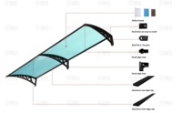 Auvent de fenêtre en polycarbonate transparent, auvent de porte d'entrée, stores de fenêtre avec support en aluminium