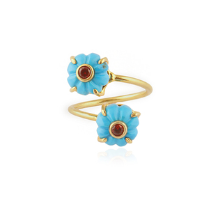 Minimalist melon shape multi gemstone <b>adjustable</b> <b>ring</b> handcraft wholesale 18k gold plated prong setting carving jewelry for gift - Product Image 5