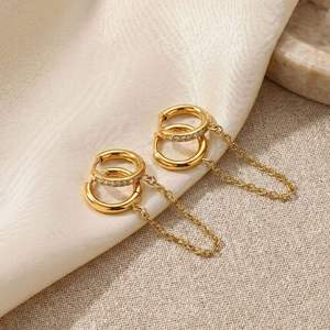Boucles d'oreilles créoles plaquées or avec chaîne, style vintage minimaliste, unisexe, pour tous les jours, bijoux cadeau - Product Image 4