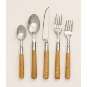 Juego de cubiertos de lujo de acero inoxidable con mangos de madera natural, juego de cubiertos de madera para comidas elegantes y restaurantes a precio económico. - Product Image 1