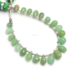 Perles de chrysoprase naturel facettées en forme de goutte d'eau, pierres précieuses vertes, 4x3mm-7x5mm, brin de 4 pouces, qualité supérieure pour la fabrication de bijoux - Product Image 1
