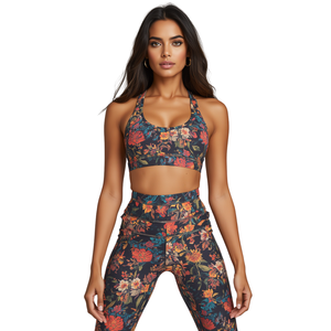 <b>Women's</b> Solid Breathable Seamless Spandex Yoga Set with Scoop Neck Racerback Front Logo for Workout - Product Image 4