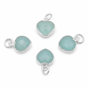 Wholesale <b>Silver</b> Plated Aqua Chalcedony Heart Shape Trendy Unisex Faceted Gemstone Charm Pendant Necklace <b>Bracelet</b> Jewelry - Product Image 1