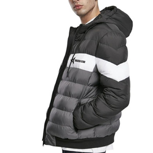 Daizen Star <b>Men</b> Eco-Friendly Fleece Color Block Puffer <b>Jacket</b> Hooded Zipper Closure Windproof Casual Winter Wear Black <b>White</b> - Product Image 4
