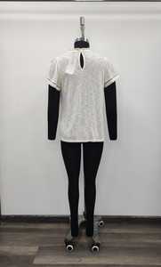 Women's <b>White</b> Knitted <b>Cap</b> <b>Sleeve</b> <b>T</b>-<b>Shirt</b> With Geometric Embroidery O-Neck Casual Top Spring Summer Breathable Regular Fit - Product Image 2