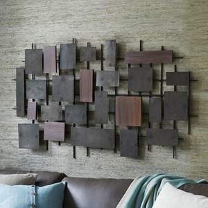 Décoration murale en métal abstrait moderne, sculpture murale géométrique avec accent en pierre naturelle, suspension murale verticale 3D pour hall d'hôtel - Product Image 4