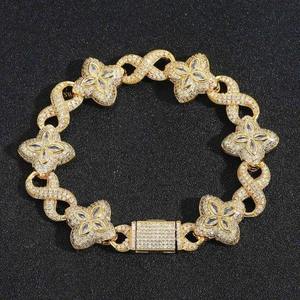 Elegante Pulsera de Plata de Ley Maciza con Diamantes de Moissanita, Cadena de Eslabones con Diseño de Flor de Cuatro Hojas, Joyería de Regalo para Mujer - Product Image 3