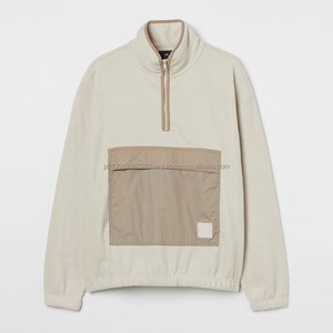 Oem Quarter Zip Oversized Sweatshirt Big Zipper Pouch Pocket <b>Brown</b> Trims Drop Shoulder Light Weigh Sherpa Pullover - Product Image 1