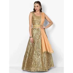 Gold Sequence Embroidered <b>Art</b> Silk Evening Lehenga Choli - Product Image 1