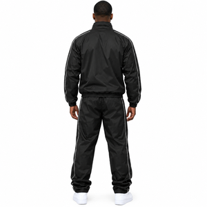 Custom Men’s black color Windbreaker Tracksuit Set 2 Piece Polyester <b>Nylon</b> Full Zip Athletic Sportswear <b>Jogger</b> Pants OEM ODM - Product Image 4