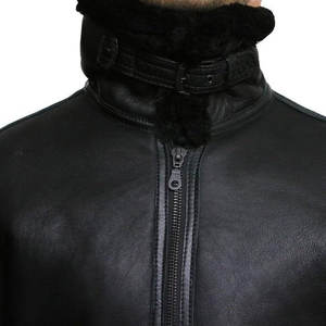 Veste en cuir véritable pour homme, en peau de mouton noire, style B3, veste bomber, veste de pilote, fermeture éclair, veste de motard, de haute qualité, vente en gros - Product Image 4