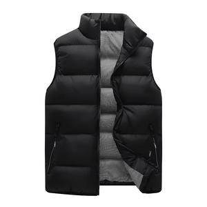 Chaleco de lana azul sin mangas para hombre, cuello alto, cremallera frontal, chaqueta acolchada informal ecológica, ajuste regular, poliéster, color liso - Product Image 4