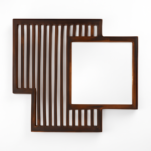 Geometric Walnut Wood Framed <b>Wall</b> <b>Mirror</b> with Slatted Design | Modern Home Decor | Wholesale OEM - Product Image 3