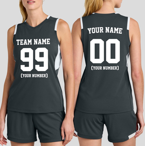 Conjunto de Uniforme Deportivo Personalizado para Voleibol Femenino, Camiseta sin Mangas con Cuello en V, Color Negro, Absorbe la Humedad, Impresión de Nombre y Número del Equipo - Product Image 2