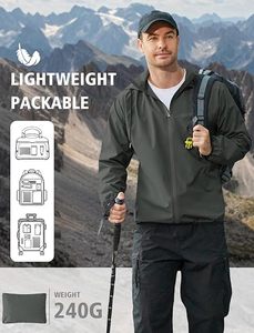 Veste coupe-vent à capuche pour homme, gris foncé, avec fermeture éclair, décontractée, imperméable, en polyester, vêtement d'extérieur pour le printemps, coupe régulière - Product Image 3
