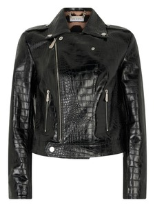 Veste en cuir véritable pour femme, motif croco gaufré, style motard, coupe ajustée, vêtement d'extérieur tendance pour femme, vente en gros - Product Image 4