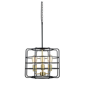Magnifique lampe suspendue de style industriel, en métal noir mat avec accents en laiton doré, pour îlot de cuisine ou salle à manger. - Product Image 1