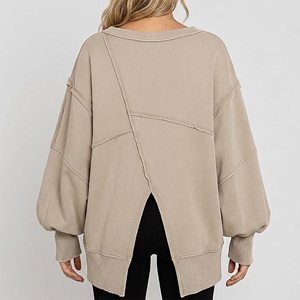 Vêtements décontractés d'hiver pour femmes, très demandés, en molleton 100% coton, coupe oversize, style streetwear, respirant, asymétrique, effet délavé à l'acide - Product Image 6