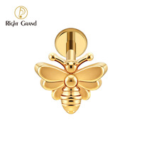 Bee Labret Ring 16G, piercing à dos plat en Titane ASTM F136 à filetage interne, pour cartilage, conque, hélix, lèvre