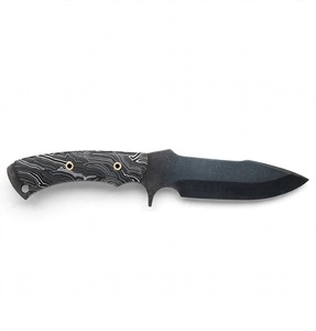 Outil utilitaire recurve artisanal en acier Damas foncé avec manche G10 noir topographique - Product Image 2