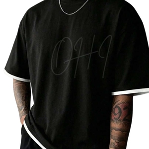 T-shirt noir surdimensionné personnalisé pour hommes |   T-shirt streetwear ample en jersey 100% coton premium |   Chemise décontractée à manches courtes tie-dye tendance - Product Image 2