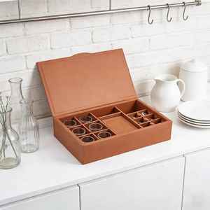 Caja de Almacenamiento de Madera Color Crema con Compartimentos, Organizador de Tazas de Vidrio, Moderno Organizador de Café para Encimera de Cocina - Product Image 2