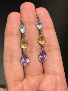 Citrine Blue Topaz Amethyst Earrings Sterling Silver Earrings Women Jewelry Handmade Earrings <b>Gift</b> <b>For</b> <b>Her</b> Elegant Fashion - Product Image 3