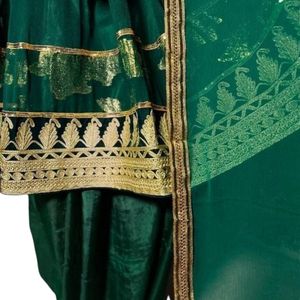 <b>Emerald</b> Green Chiffon Embroidered Three Piece <b>Dress</b> Soft Fabric Boutique Wholesale Traditional Afghan Frock Sets - Product Image 3