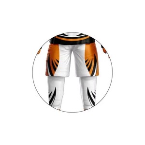 Ensemble complet d'uniforme de hockey sur glace pour hommes, blanc, orange et noir, avec motif griffe, sublimation, maillot, short, gants, nom et numéro personnalisés, OEM - Product Image 4