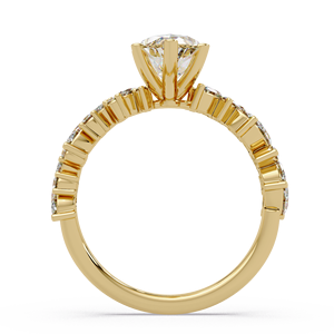 Anillo de compromiso de doble banda con diamante cultivado en laboratorio de corte marquesa de oro puro de 14K, anillo de boda con detalles redondos para mujer, joyería. - Product Image 4