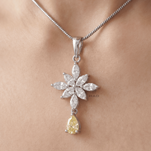 Collar con colgante floral de diamante cultivado en laboratorio, colgante de flor en oro blanco, diamante amarillo en forma de pera, elegante joyería fina, regalo para mujeres. - Product Image 5