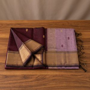 Sari tissé marron Maheshwari Chameli Buta, tissé à la main, de créateur, vêtement ethnique traditionnel pour femmes, pour occasions festives, culturelles et spéciales - Product Image 4