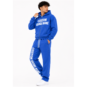Custom Puff Print Tracksuit <b>Set</b> Zip Up Hoodie Wide Leg Jogger Pants Streetwear Style Raised Lettering Matching Casual Apparel OE - Product Image 4