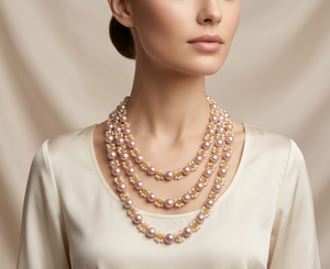 Luxury 3 Layer Pink Pearl Beaded Necklace Set Gold Plated Floral <b>Spacer</b> Beads Bridal Wedding Jewelry for Women - Product Image 3
