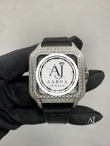 AARVA JEWELS – montre de luxe pour hommes, boîtier carré en acier inoxydable, avec lunette en diamant Miyota, bracelet en cuir noir, 20mm, analogique, à Quartz, avec boîte - Product Image 5