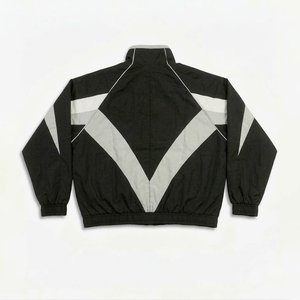 Ventes en croissance : Ensemble veste coupe-vent en nylon noir pour homme avec logo personnalisé et empiècements blancs, et pantalon, pour l'été, style streetwear de créateur, avec fermeture éclair - Product Image 5
