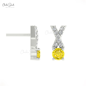 Verified Supplier Natural 0.90 Cts Round Cut Yellow Sapphire & Diamond Jesus Cross <b>Earrings</b> 14k Fine Gold Push <b>Back</b> Stud for Her - Product Image 2
