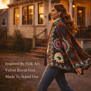 Chaqueta de terciopelo bordada a mano para mujer, cuello alto, bordado floral, forro de algodón - Product Image 2