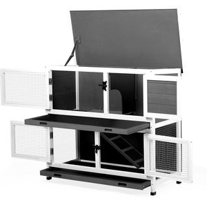 กรงกระต่ายไม้เนื้อแข็ง 2 ชั้น สำหรับใช้ในร่มและกลางแจ้ง พร้อมห้องหลักขนาดใหญ่ 2 ห้อง สำหรับหนูแกสบี้และสัตว์เลี้ยงอื่นๆ บ้านสัตว์เลี้ยงขนาด S - Product Image 4